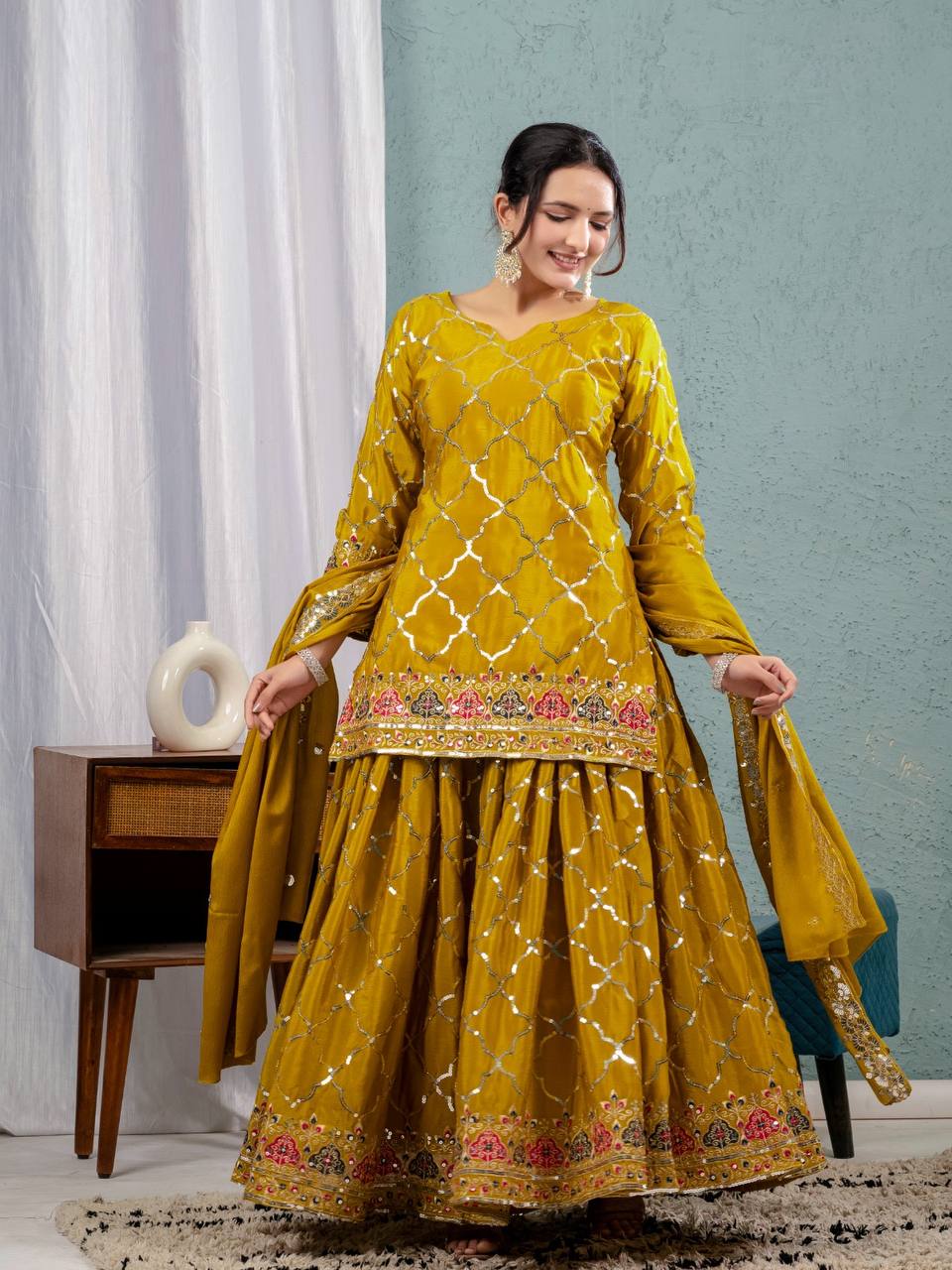 Bridal Sophistication: The Ivory Lattice Ceremonial Gharara
